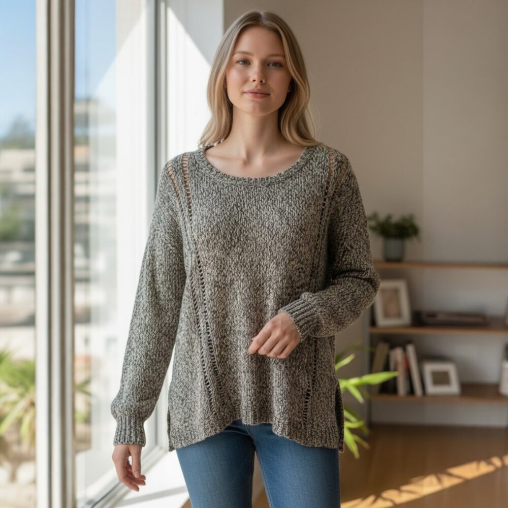 Hinge textured Knit Sweater with Open Stitch Detail — Size S